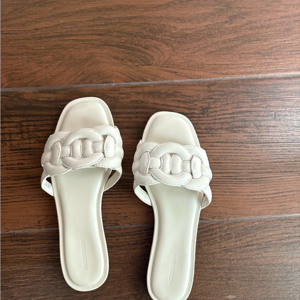 Nordstrom Ivory Braided Chain-Detail Slide Sandals